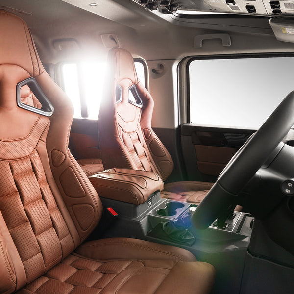 Ineos grenadier ( 2023 - Present ) With Tan Leather Seats, Instrument Binnacle , Steering Wheel, Bottle Holder, Leather Door Panel and top Roof With Controls Tailored By Chelsea Truck Company