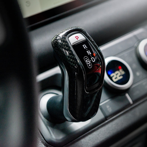 Top View Of The Land Rover Defender carbon fibre gear shift trim By Chelsea Truck Company