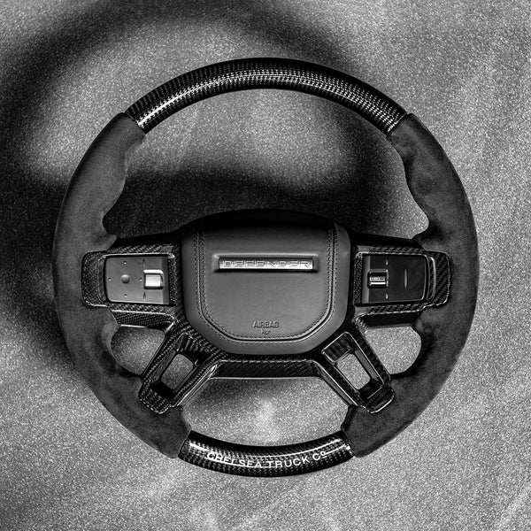 The Top View Of The Buy carbon steering wheel for Defender By Chelsea Truck Company