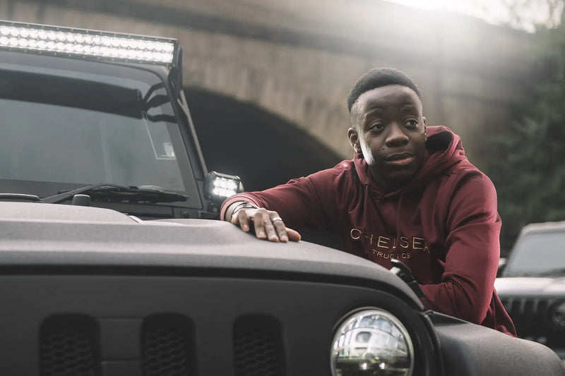 Men's Berry Red with Gold Embroidery Chelsea Truck Co Hoodie - Image 2