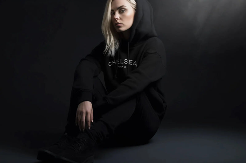 Women's Black with White Embroidery Chelsea Truck Co Hoodie - Image 2
