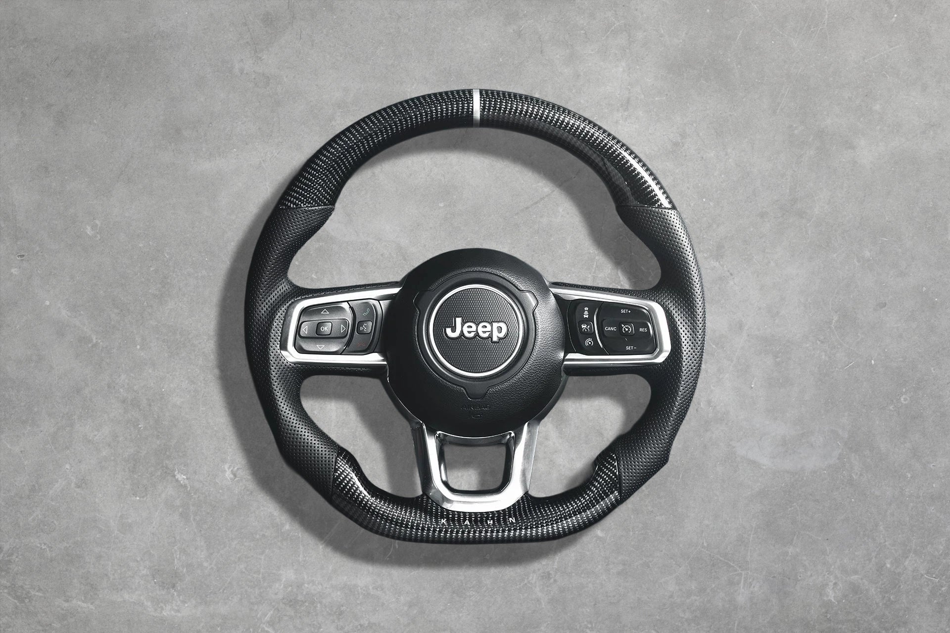 Jeep Wrangler JL (2018-Present) Carbon Sports Heated Steering Wheel with Kahn Lettering Chelsea Truck Company
