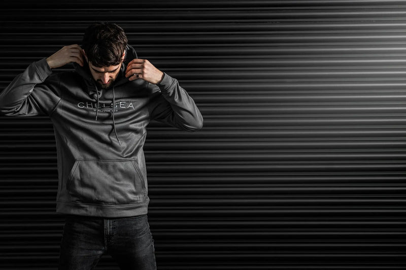 Men's Steel Grey with Silver Embroidery Chelsea Truck Co Hoodie - Image 4