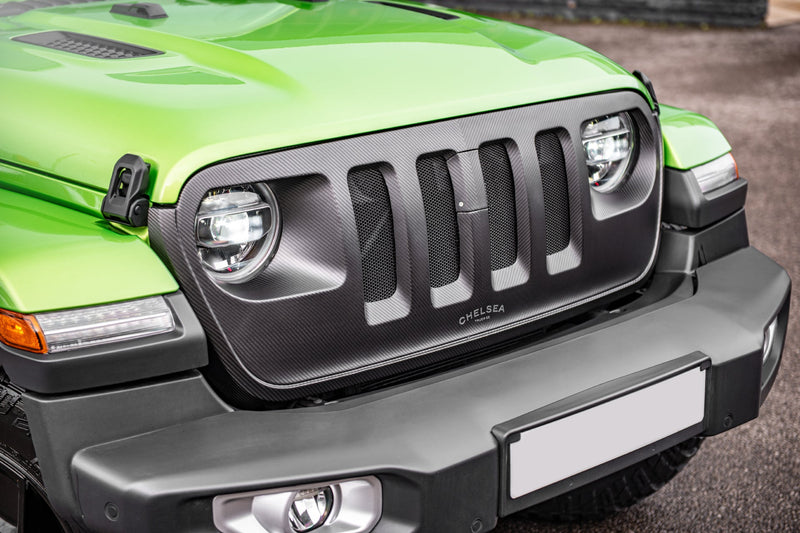 JEEP WRANGLER JL (2018-PRESENT) Exposed CARBON 4 SLOT HERRINGBONE DESIGN GRILLE IN MATTE FINISH - Image 14