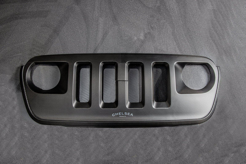 JEEP WRANGLER JL (2018-PRESENT) Exposed CARBON 4 SLOT HERRINGBONE DESIGN GRILLE IN MATTE FINISH - Image 3