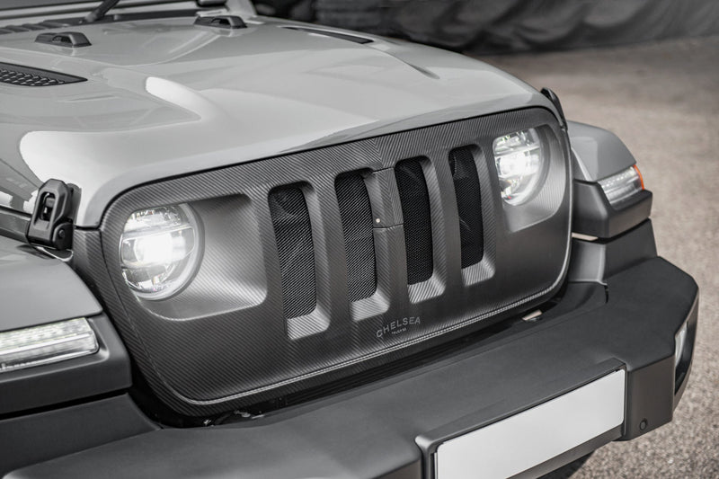 JEEP WRANGLER JL (2018-PRESENT) Exposed CARBON 4 SLOT HERRINGBONE DESIGN GRILLE IN MATTE FINISH - Image 9