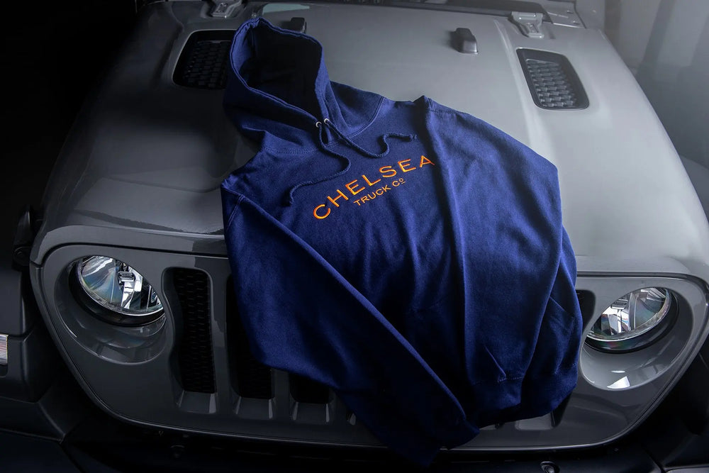 Men's Navy with Burnt Orange Embroidery Chelsea Truck Co Hoodie