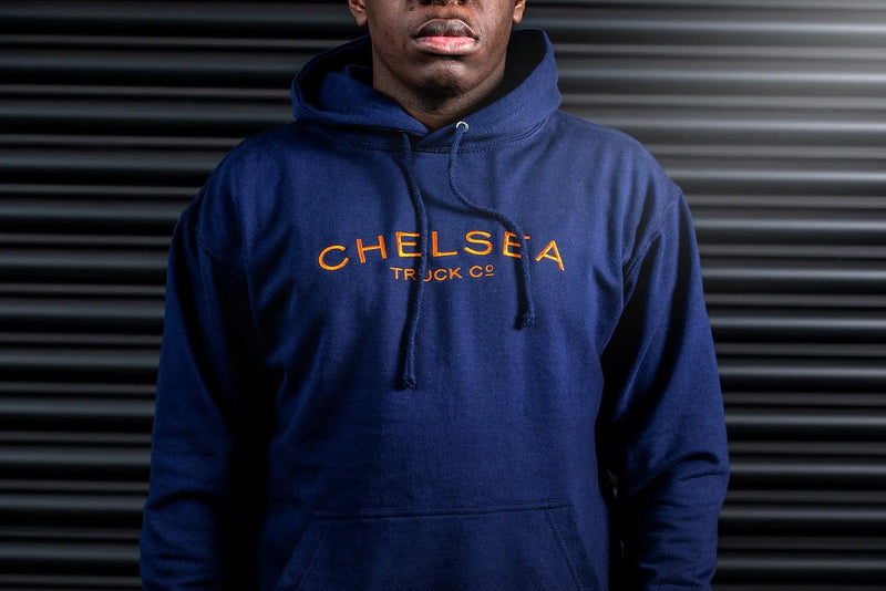 Men's Navy with Burnt Orange Embroidery Chelsea Truck Co Hoodie - Image 3