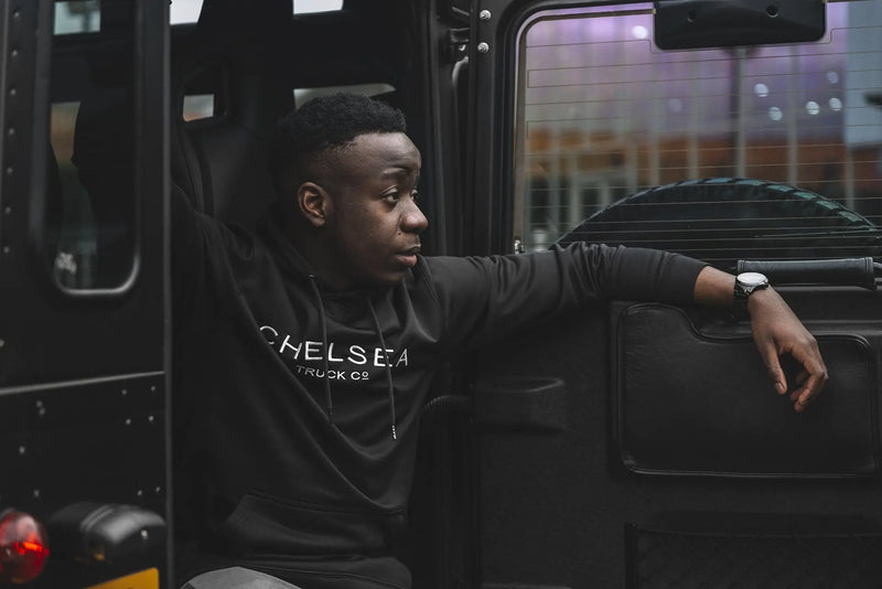 Men's Black with White Embroidery Chelsea Truck Co Hoodie - Image 2