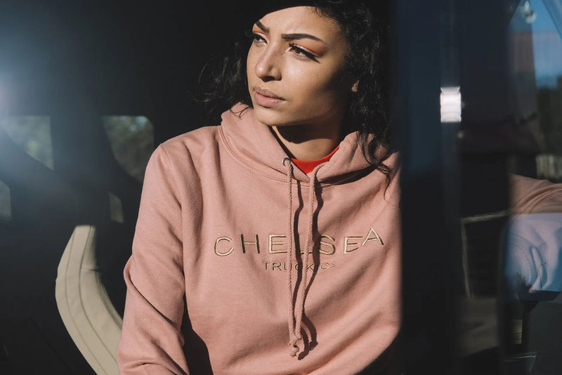 Women's Dusty Pink with Gold Embroidery Chelsea Truck Co Hoodie - Image 2