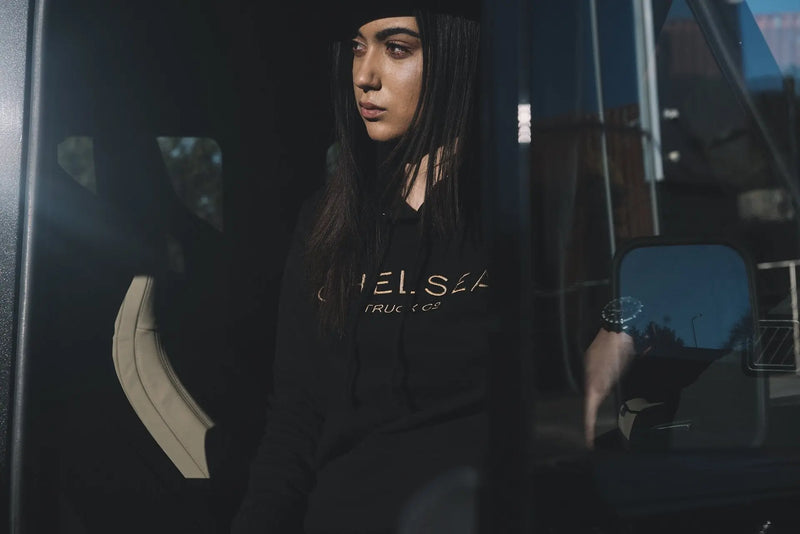 Black with Gold Embroidery Chelsea Truck Co Hoodie - Image 3