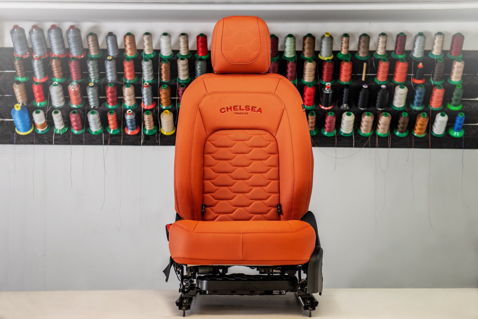 The Front View Of The Luxury vehicle yellow leather upholstery By Kahn