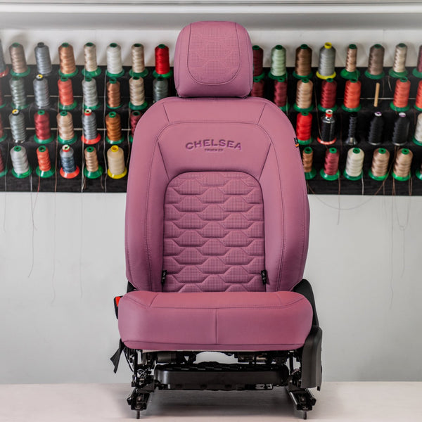 The Closer View Of The Luxury vehicle pink leather upholstery By Kahn